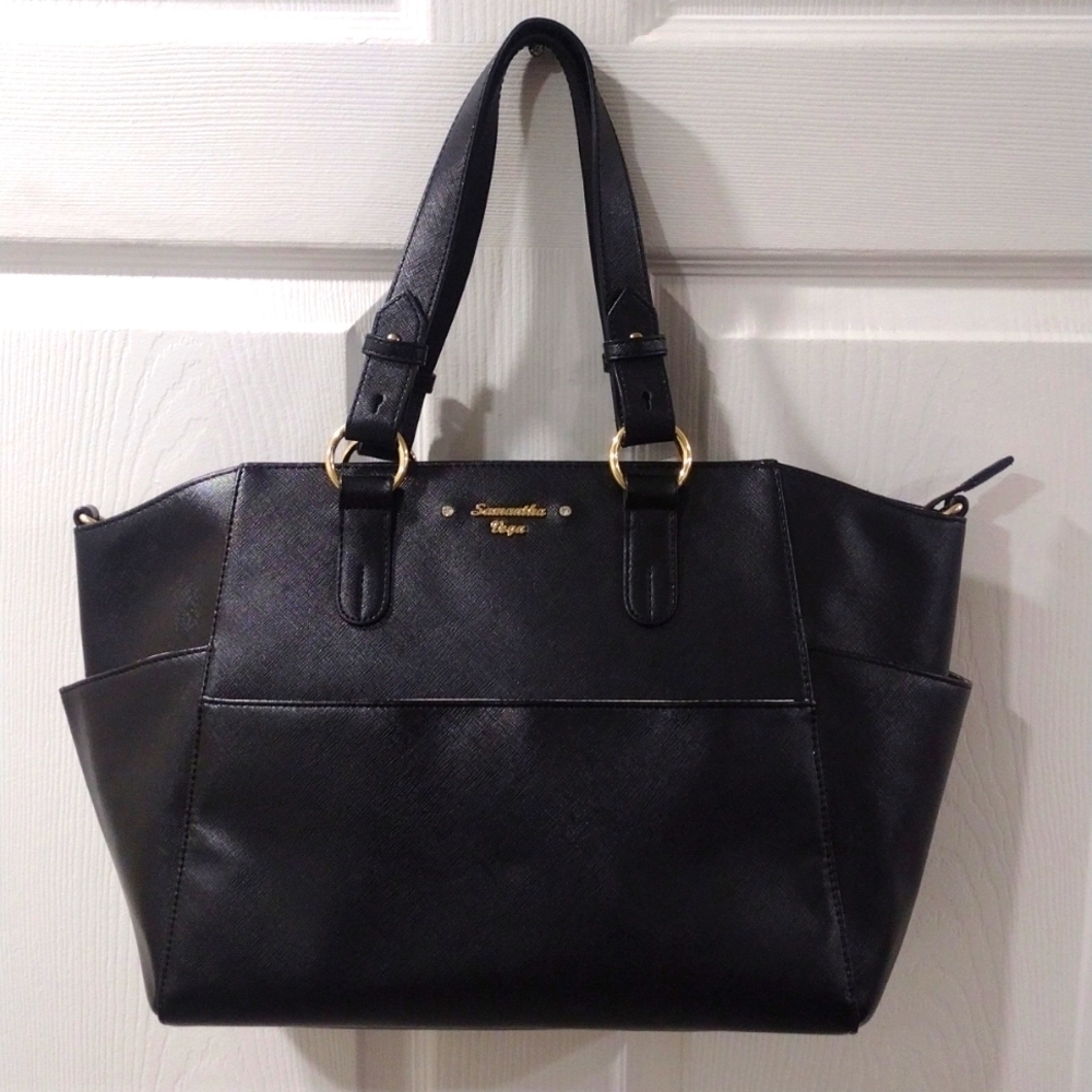 Samantha Vega Designer Black Leather 2-Way Handbag Shoulder Bag - Good Condition